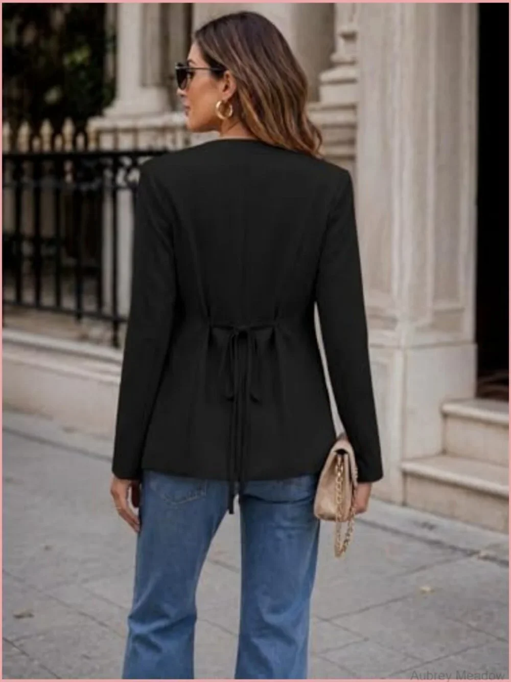 Women Long Blazer - Business Casual Button Down Split Hem Work Jacket with